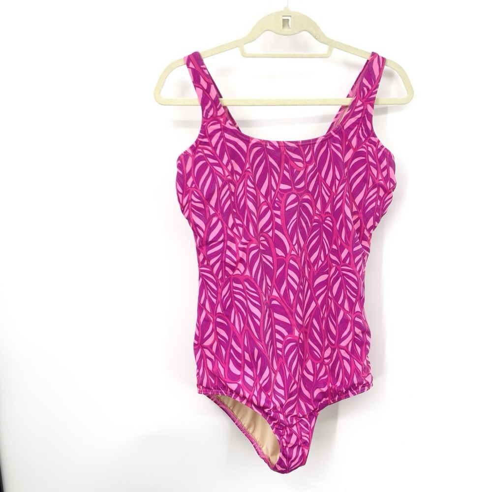 Lands' End Fuchsia Leaf-Print One-Piece Swimsuit